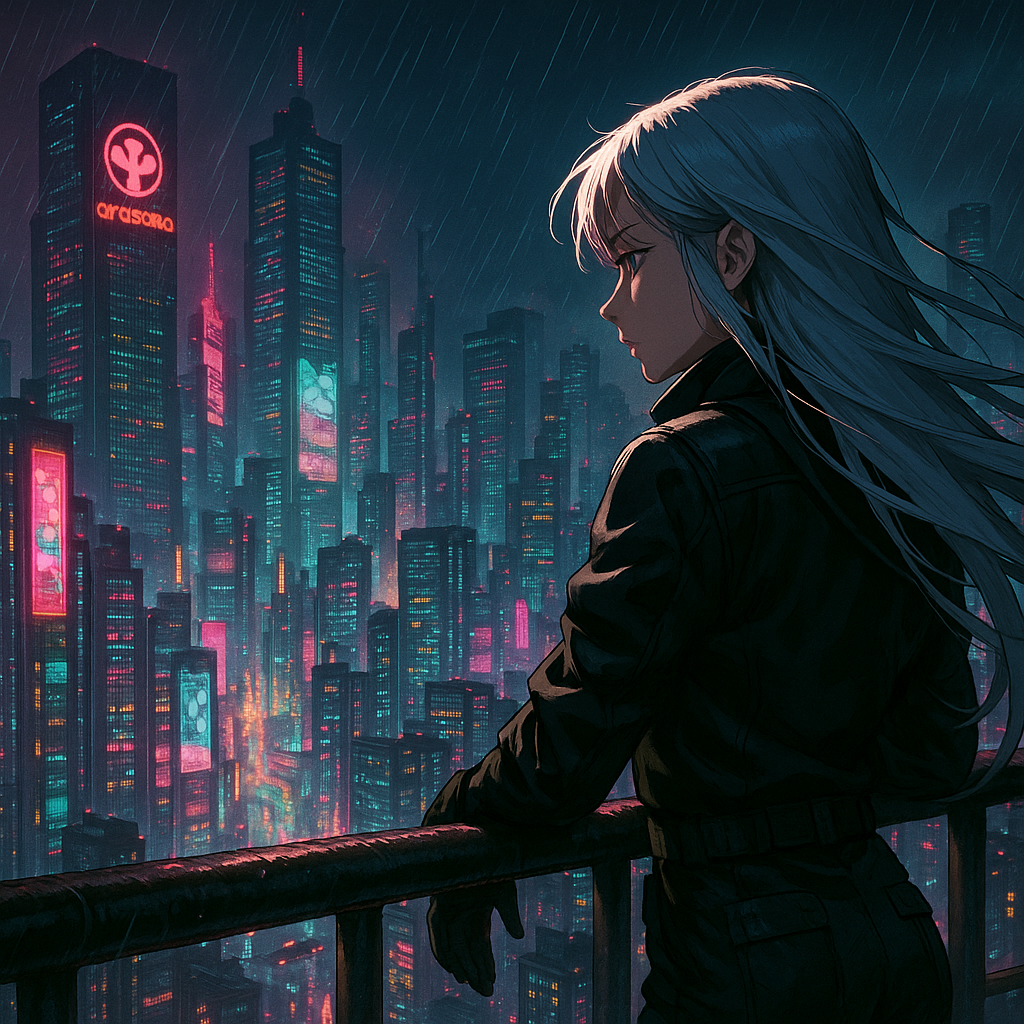 Cover art for Night City, 2076, a cyberpunk scenario on AI Dungeon
