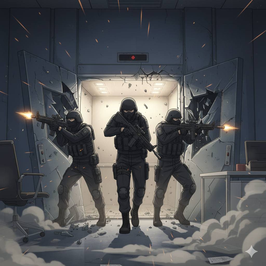 Cover art for Armed men are attacking your workplace., an action scenario on AI Dungeon