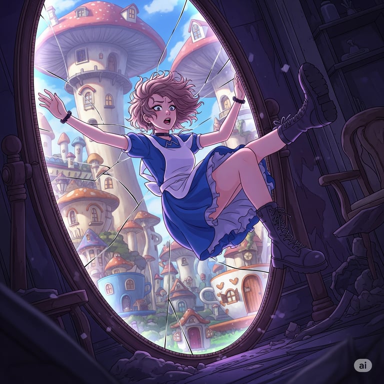 Cover art for Through the Wrong Looking Glass, a portal scenario on AI Dungeon