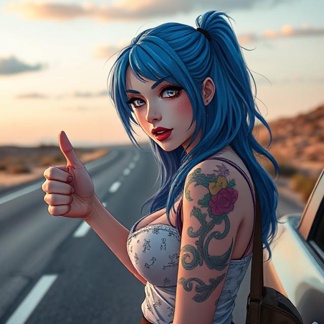 Cover art for Bratty Hitchhiker, a tsundere scenario on AI Dungeon
