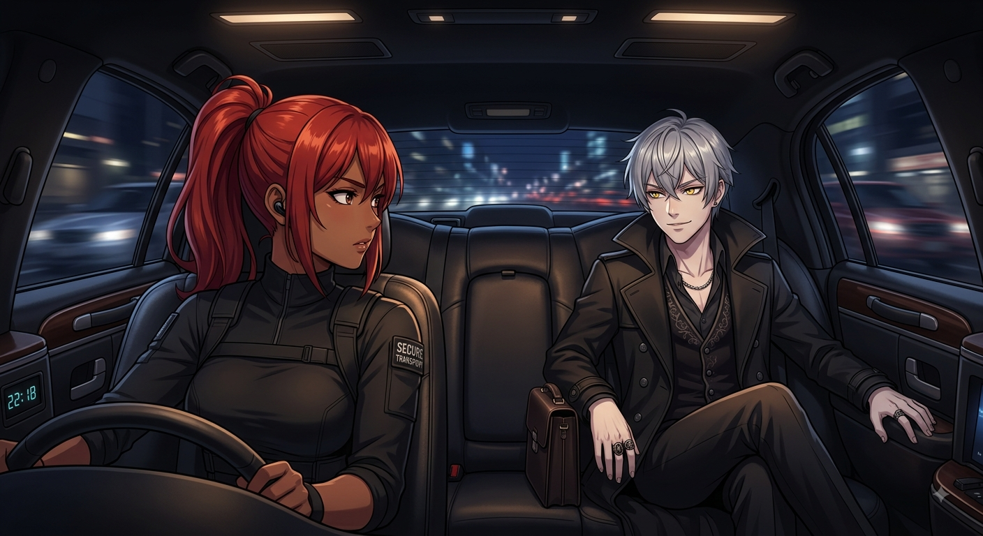 Cover art for Driving Mr Death, a vampire scenario on AI Dungeon