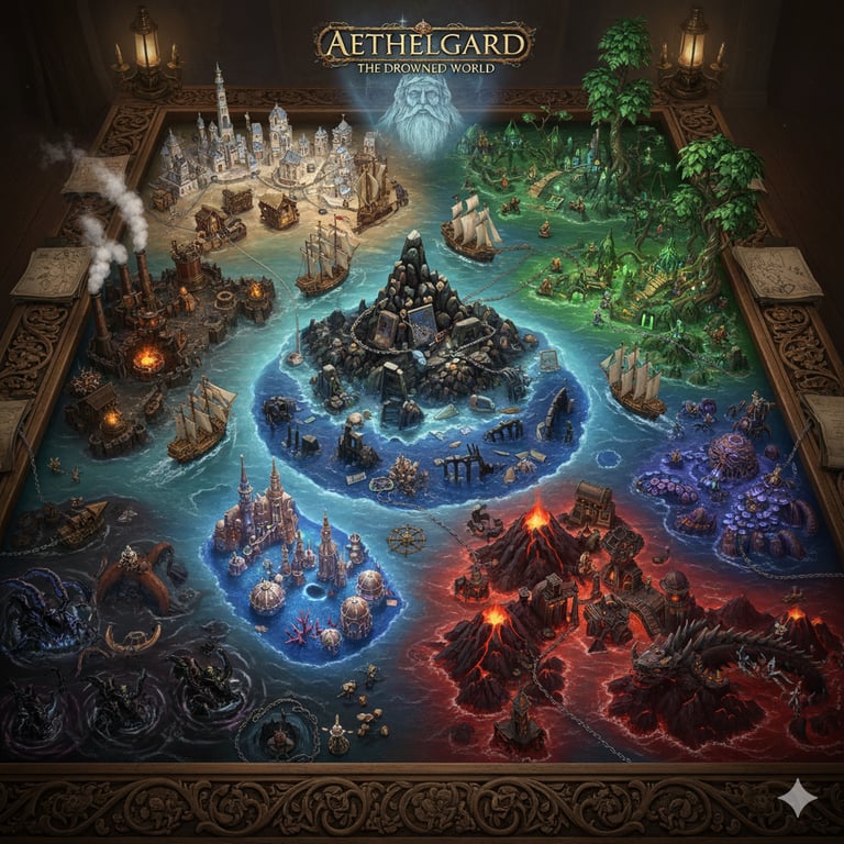 Cover art for Aethelgard: The Drowned World, a politics scenario on AI Dungeon