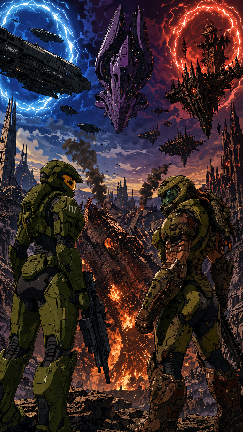 Cover art for Between Halo and Hellfire, a sci fi scenario on AI Dungeon