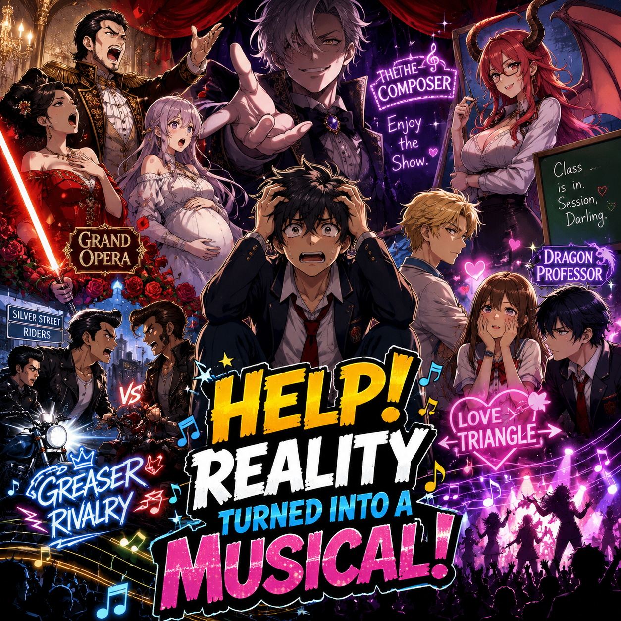 Cover art for Help! Reality Turned Into a Musical!, a slice of life scenario on AI Dungeon