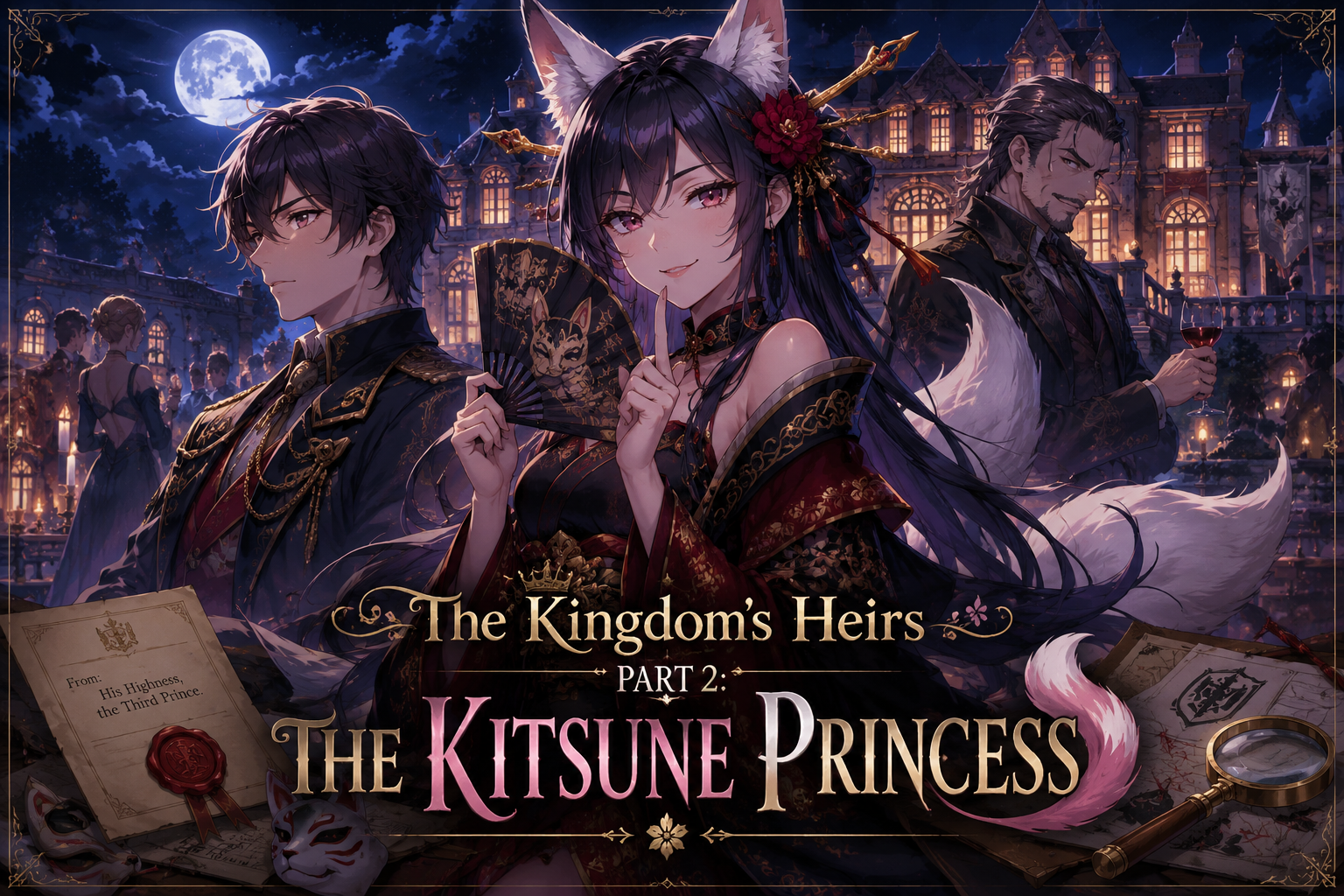 Cover art for The Kingdom's Heirs Part 2: The Kitsune Princess, a fantasy romance scenario on AI Dungeon