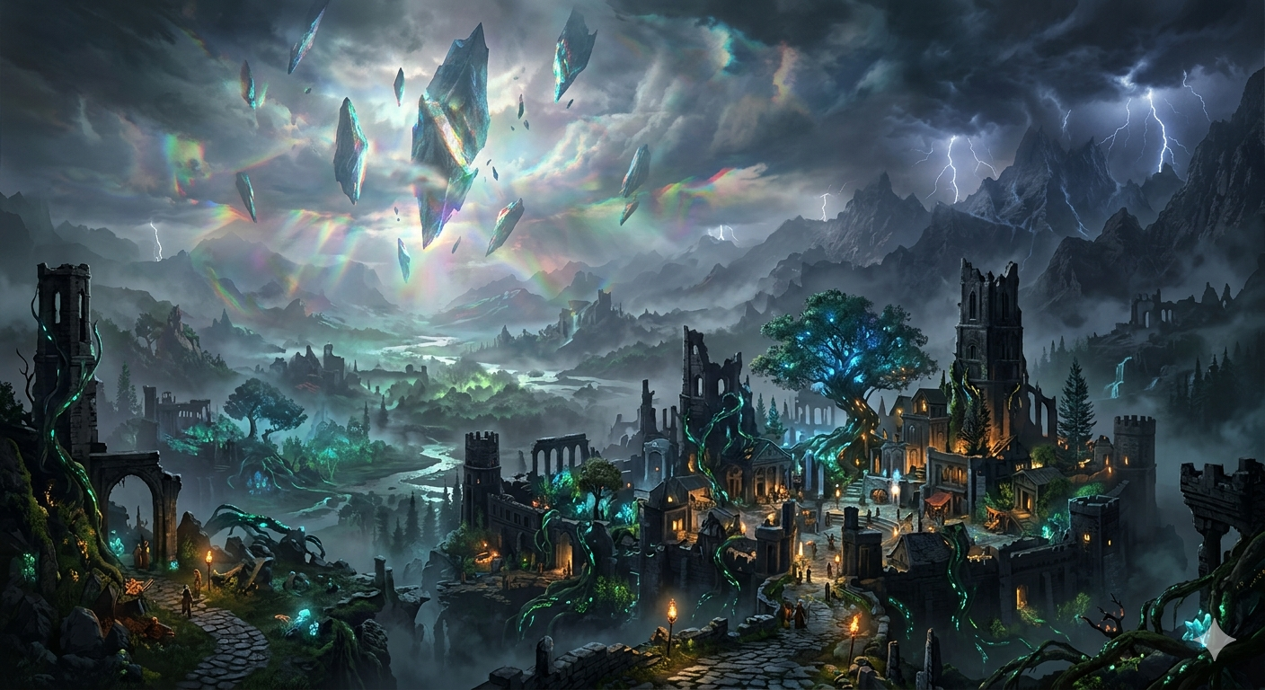 Cover art for The Great Convergence, a dark fantasy scenario on AI Dungeon