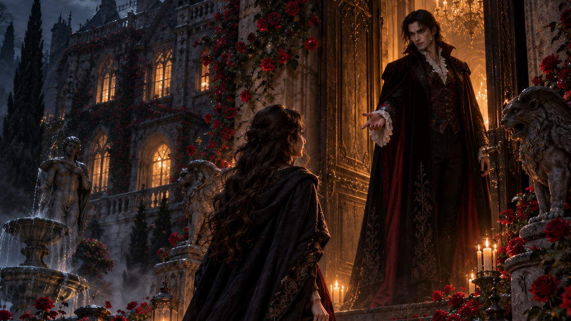 Cover art for Beauty and the Vampire, a vampire scenario on AI Dungeon