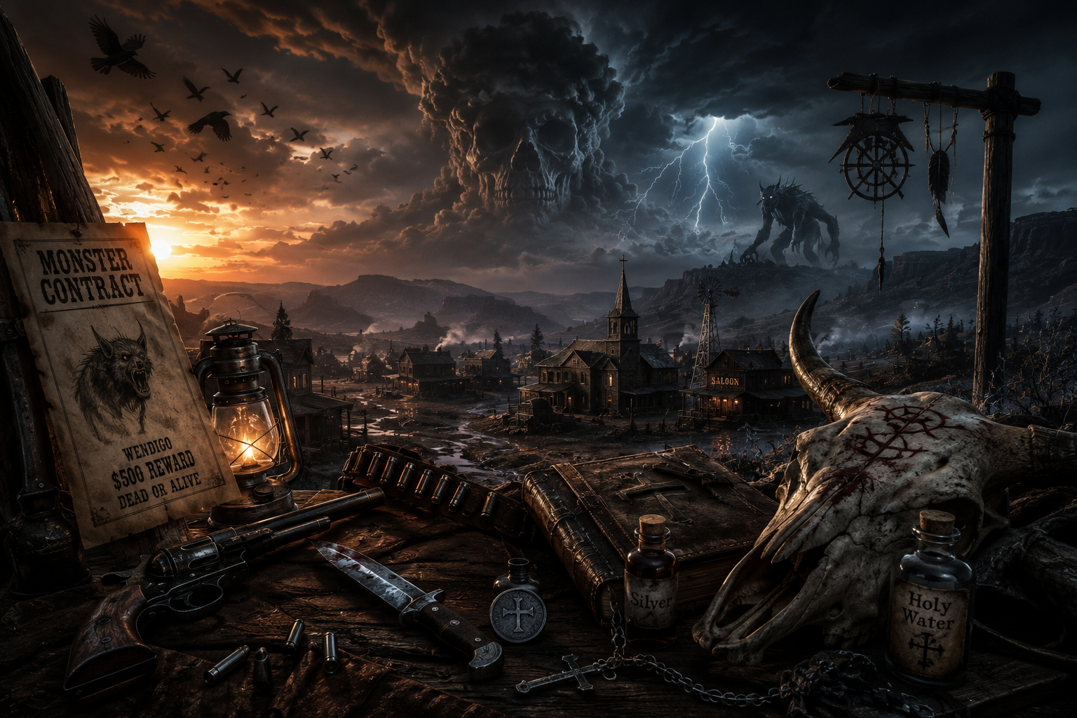 Cover art for The Devil's Frontier, a cryptid scenario on AI Dungeon