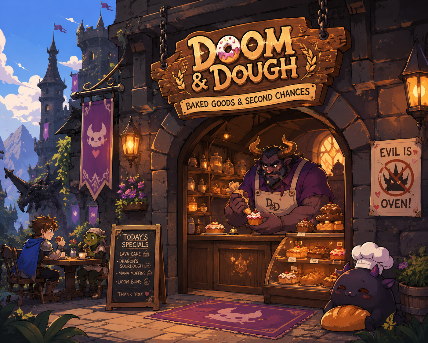 Cover art for Doom & Dough, a humor scenario on AI Dungeon