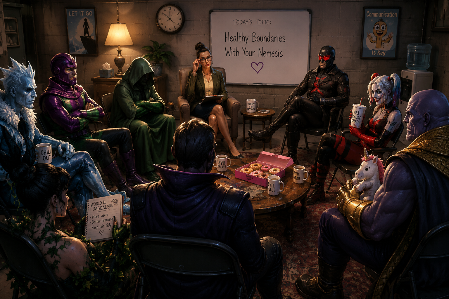 Cover art for Villains Anonymous, a comedy scenario on AI Dungeon