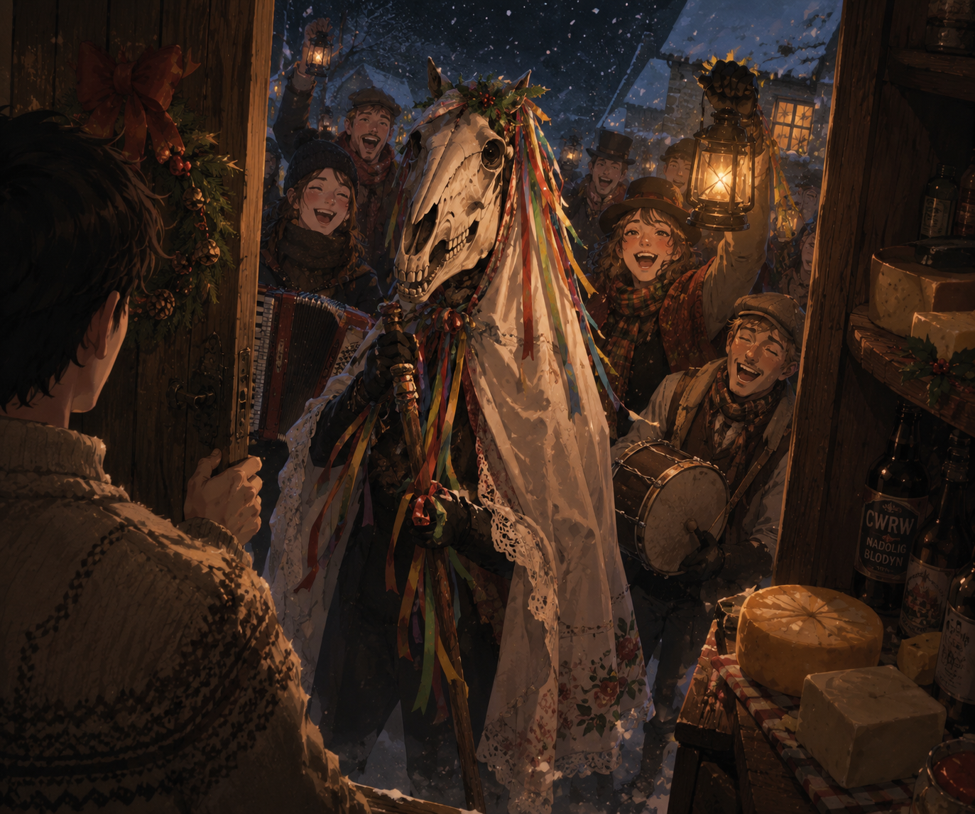 Cover art for Fending Off Mari Lwyd, a mari lwyd scenario on AI Dungeon