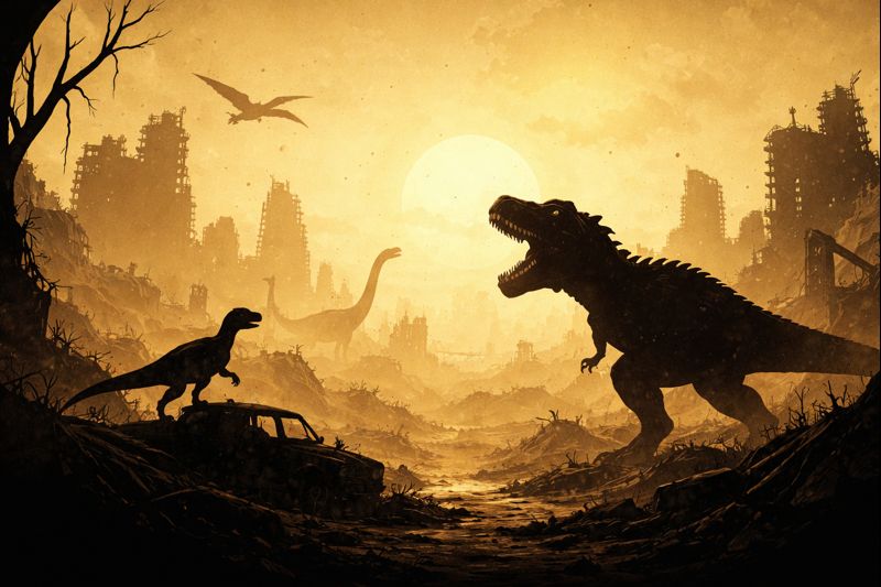Cover art for The 2nd Age of Dinosaurs, a dinosaur scenario on AI Dungeon