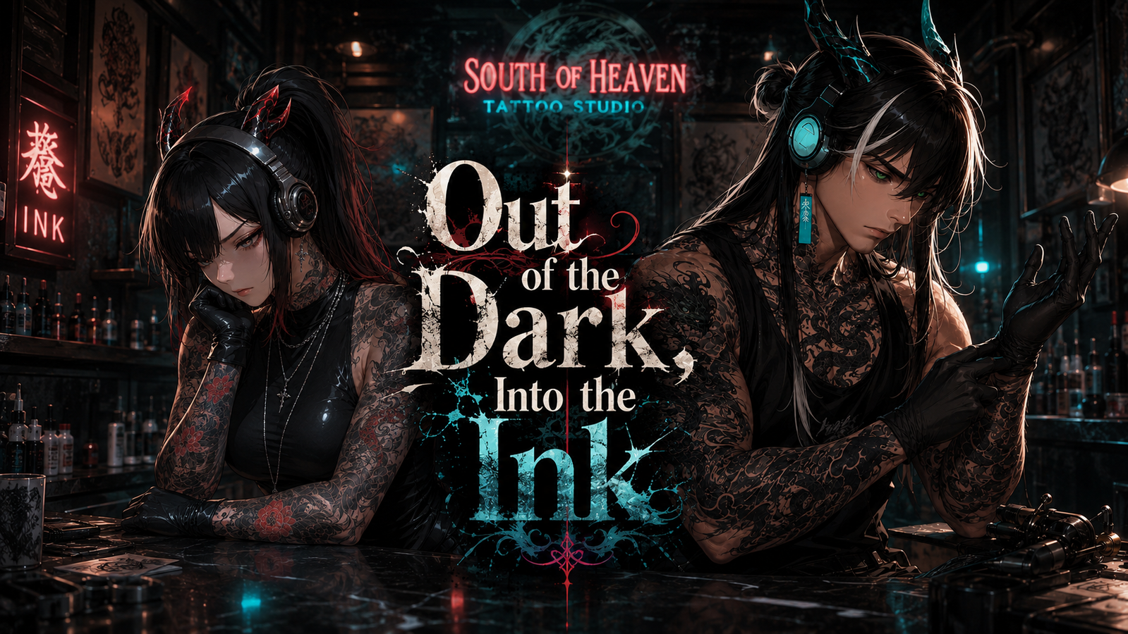 Cover art for Out of the Dark, Into the Ink, a gothai scenario on AI Dungeon
