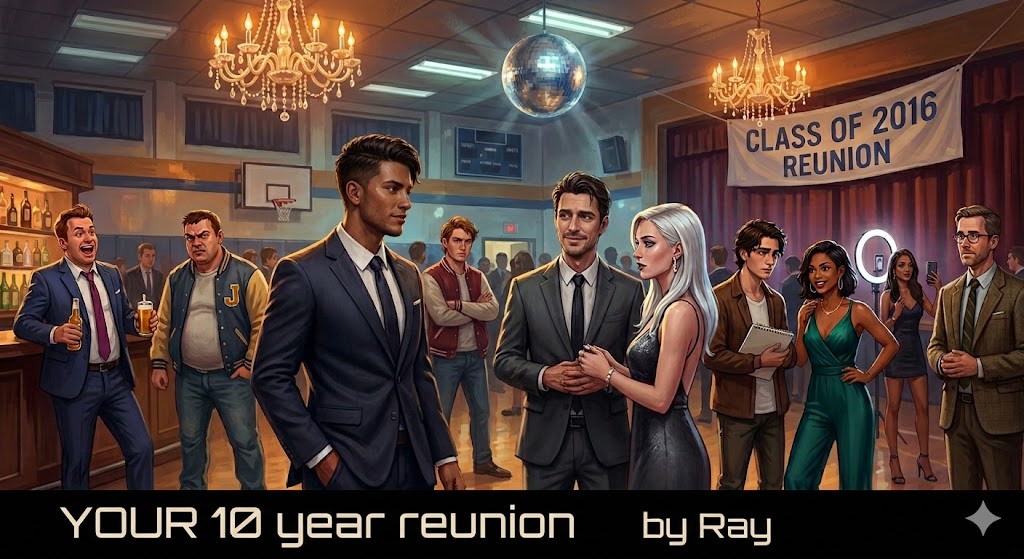 Cover art for 🎓📔YOUR 10 year reunion ... by Ray, an inner self scenario on AI Dungeon