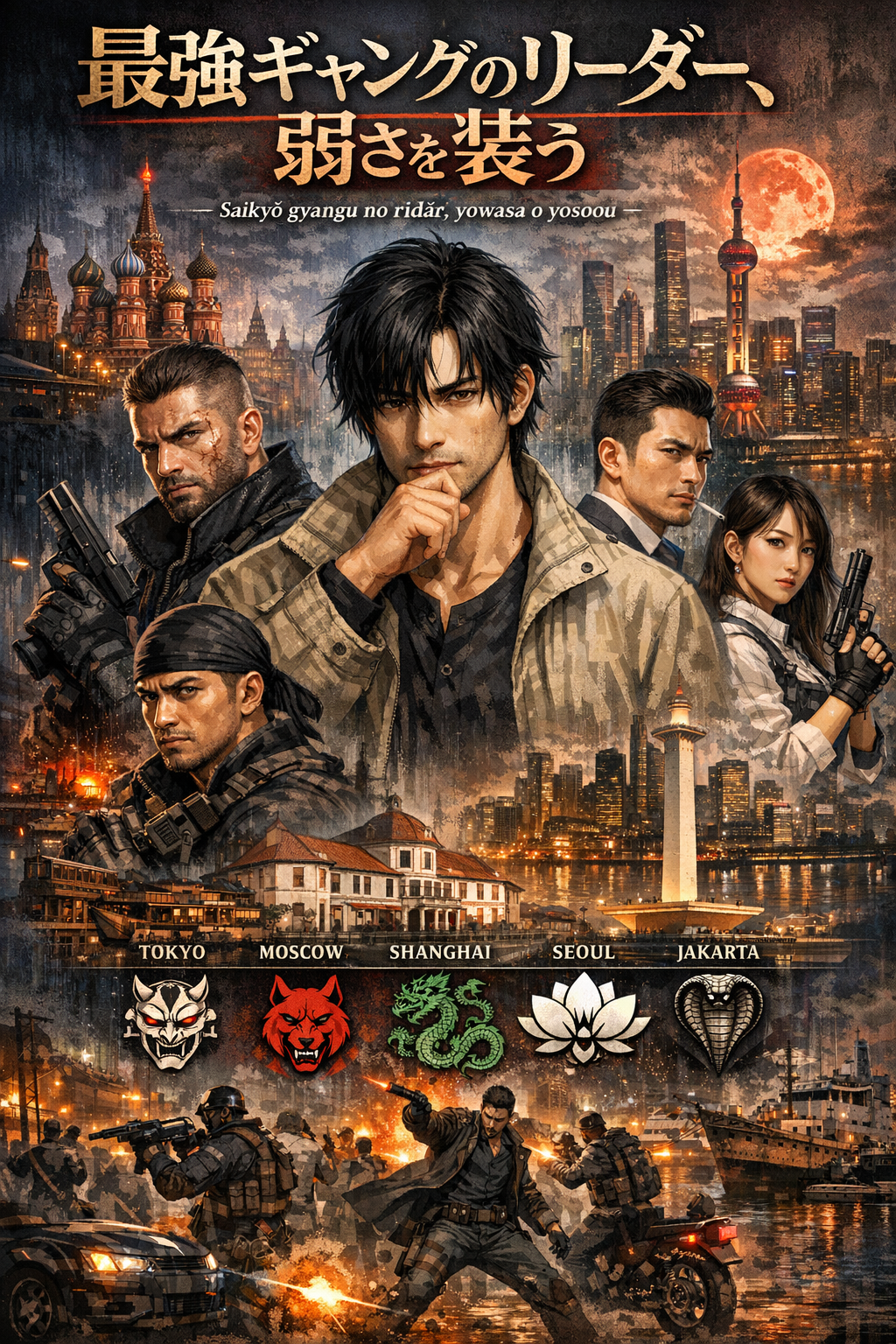 Cover art for Saikyō gyangu no rīdā, yowasa o yosoou, a kriminal drama thriller scenario on AI Dungeon