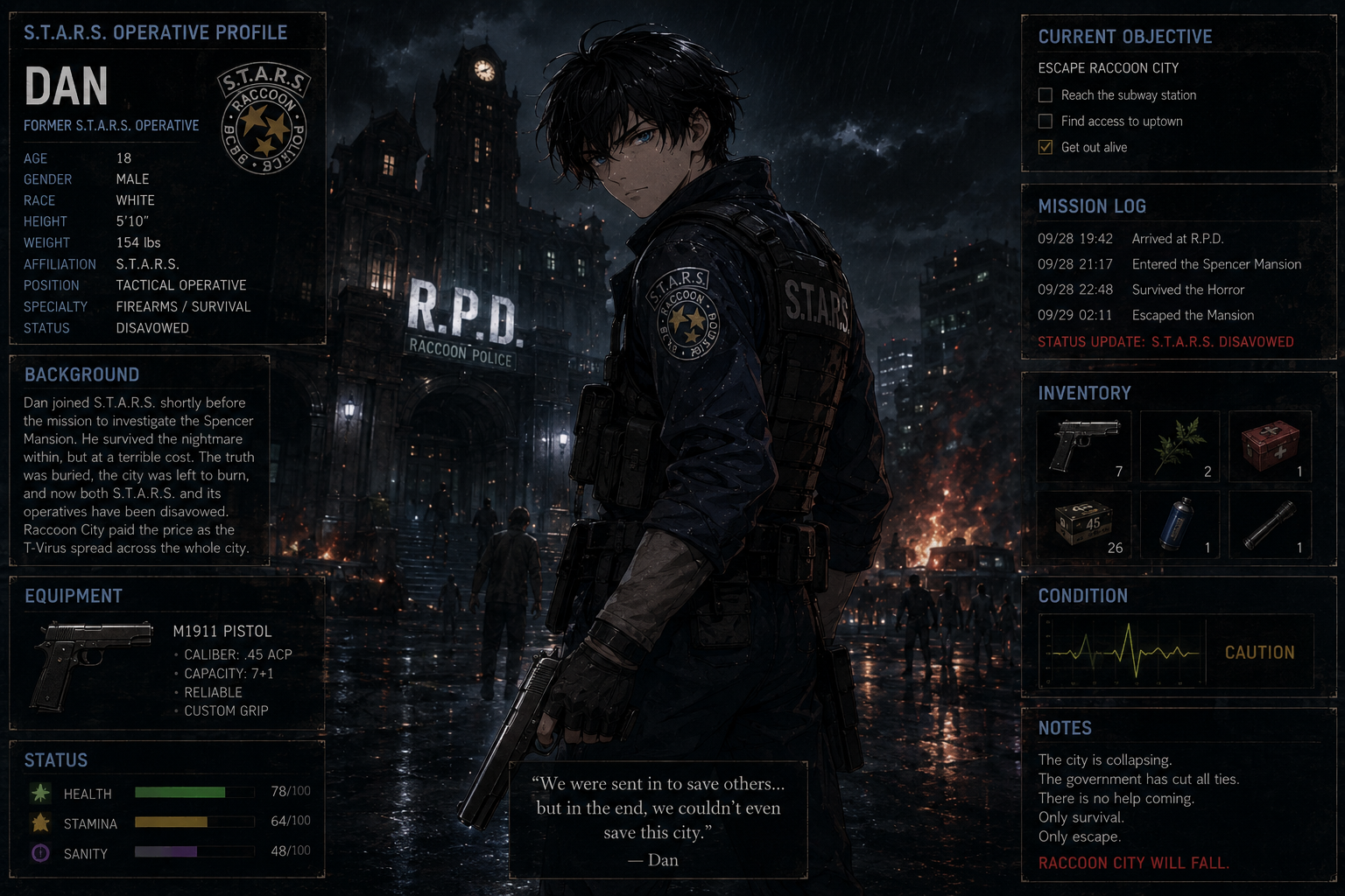 Cover art for Racoon City Outbreak, a resident evil scenario on AI Dungeon