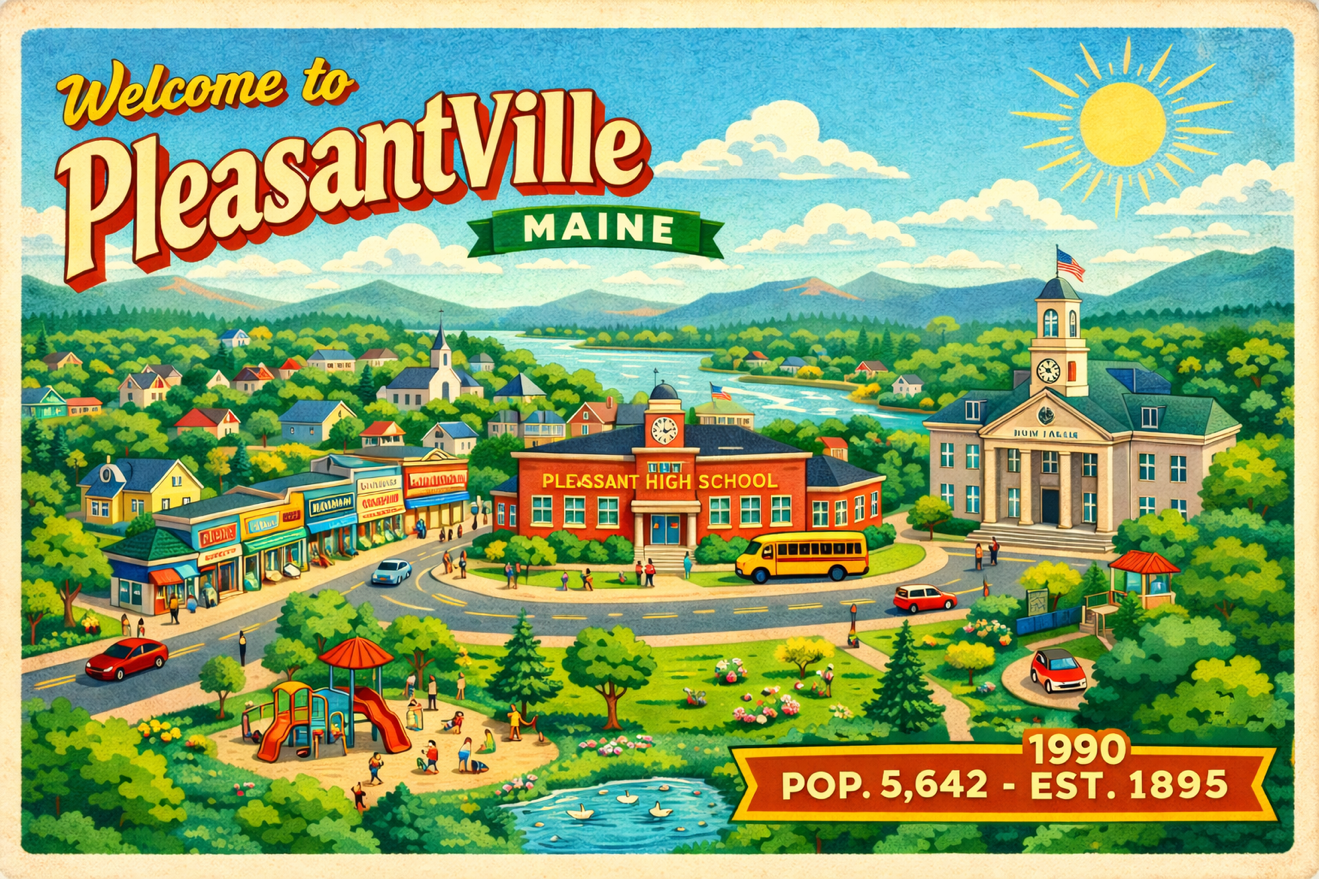 Cover art for PleasantVille, a 1990 s scenario on AI Dungeon