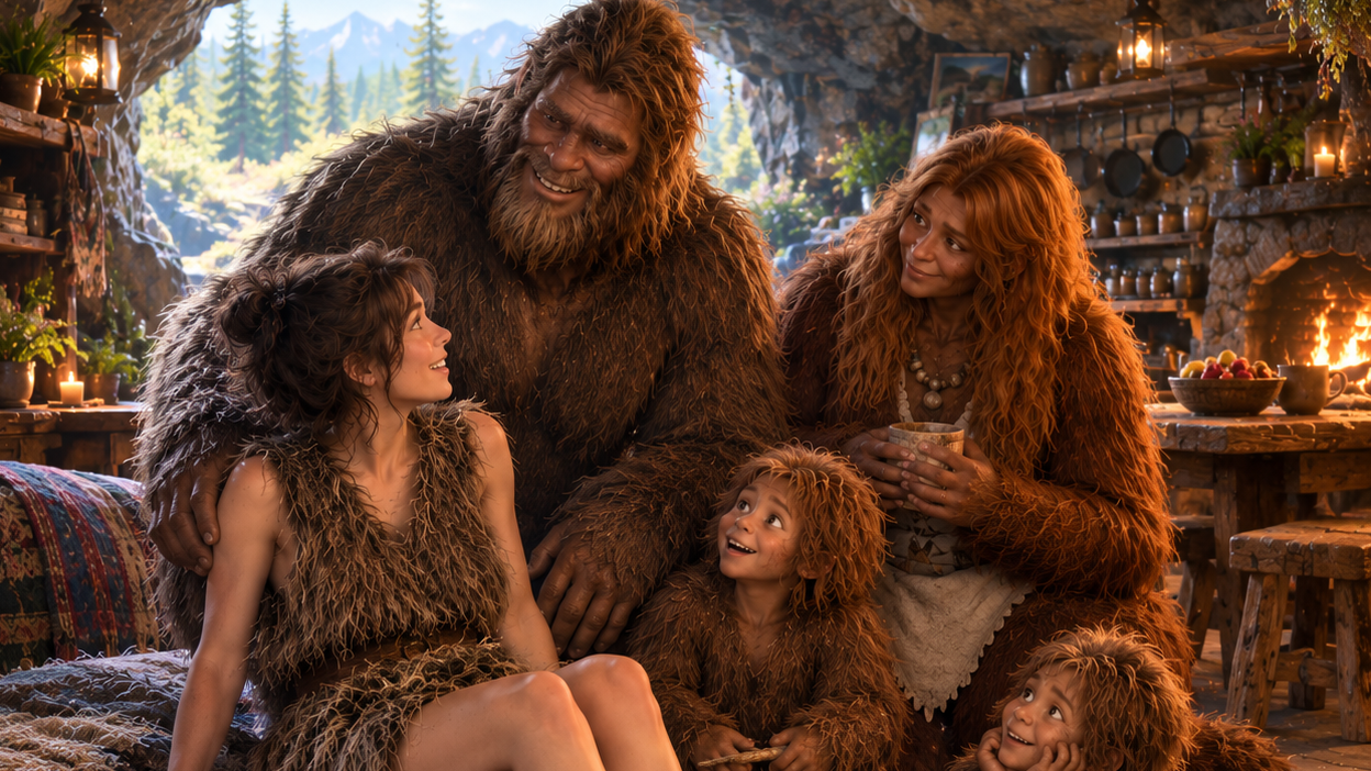 Cover art for The Bigfoot Family, a cryptid scenario on AI Dungeon