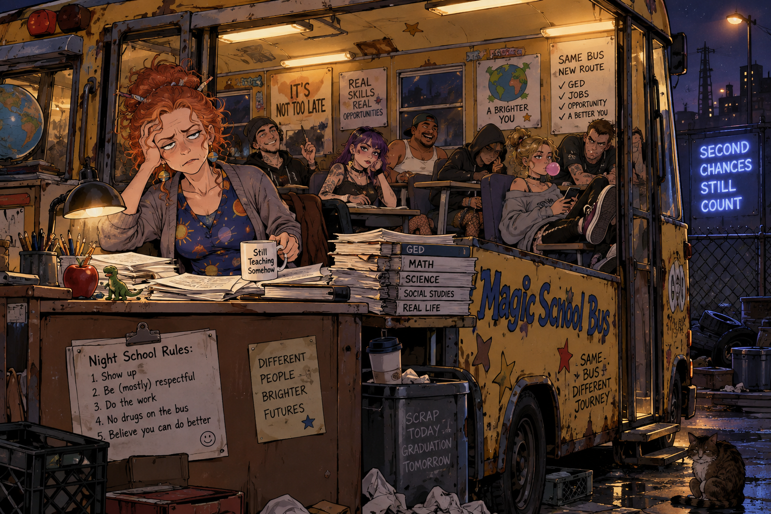 Cover art for The Magic School Bus: Night Shift, a gothai scenario on AI Dungeon