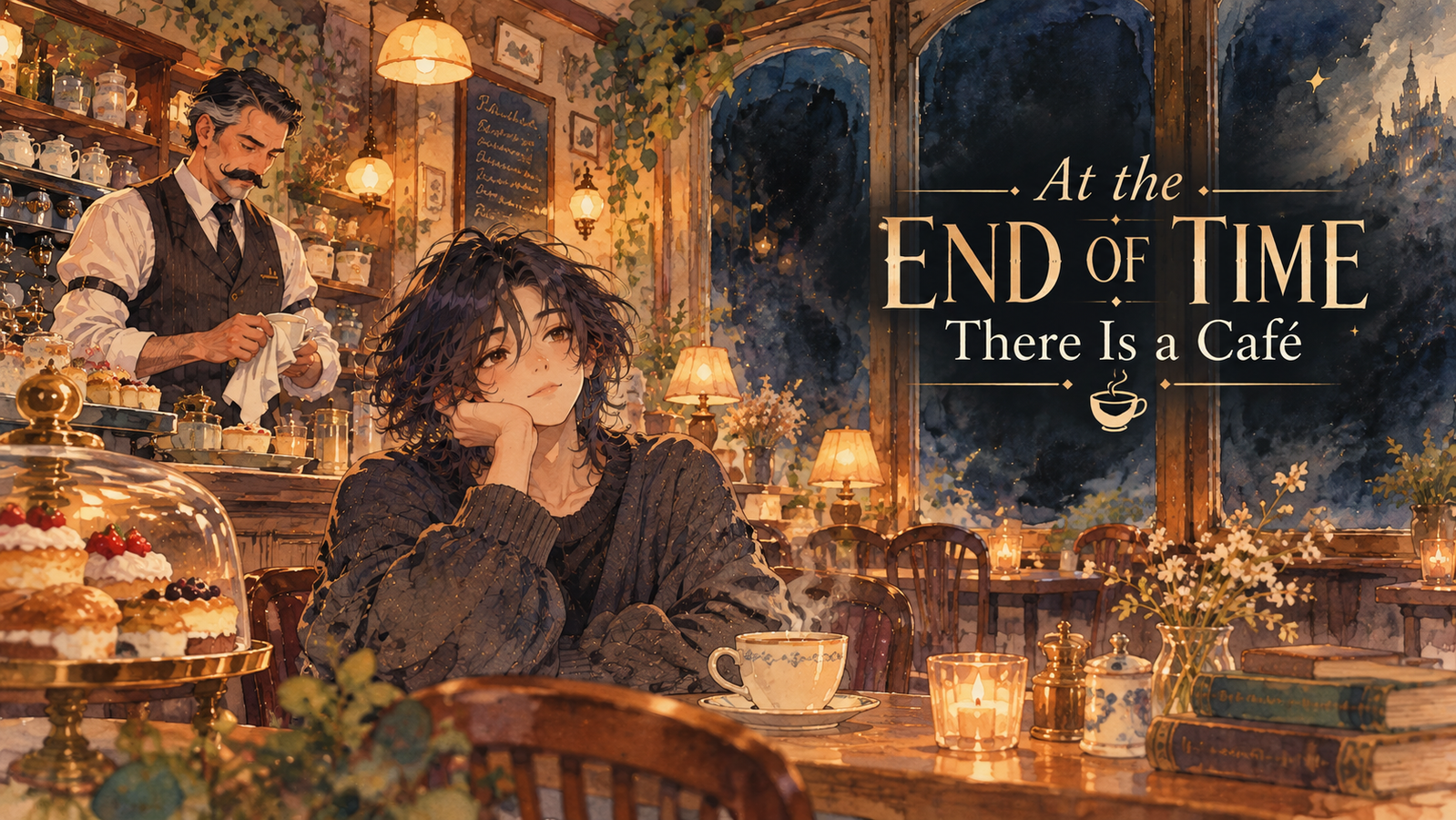 Cover art for At the End of Time, There Is a Café, a fantasy scenario on AI Dungeon