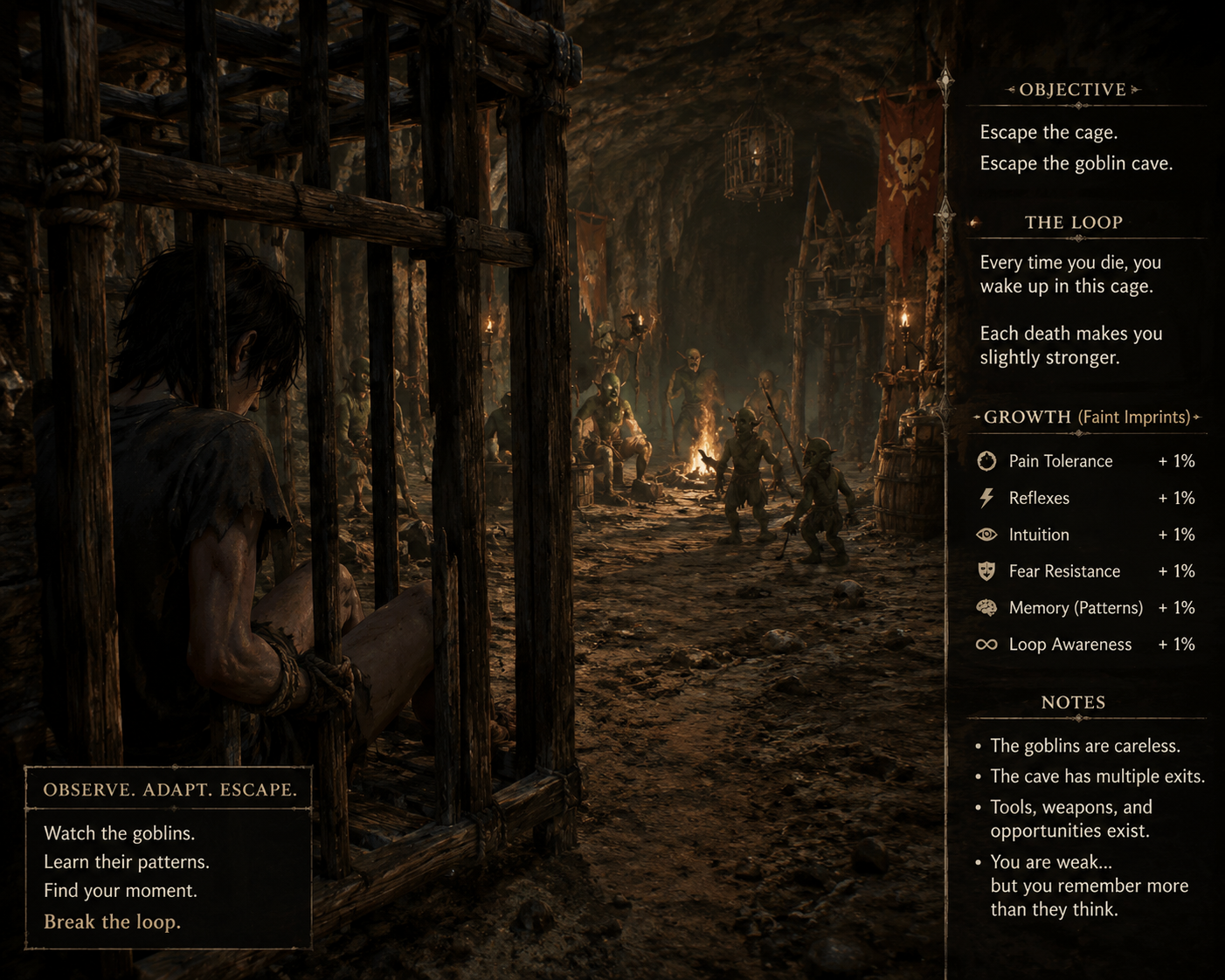 Cover art for Time Loop: Goblin Cave Escape, a fantasy scenario on AI Dungeon