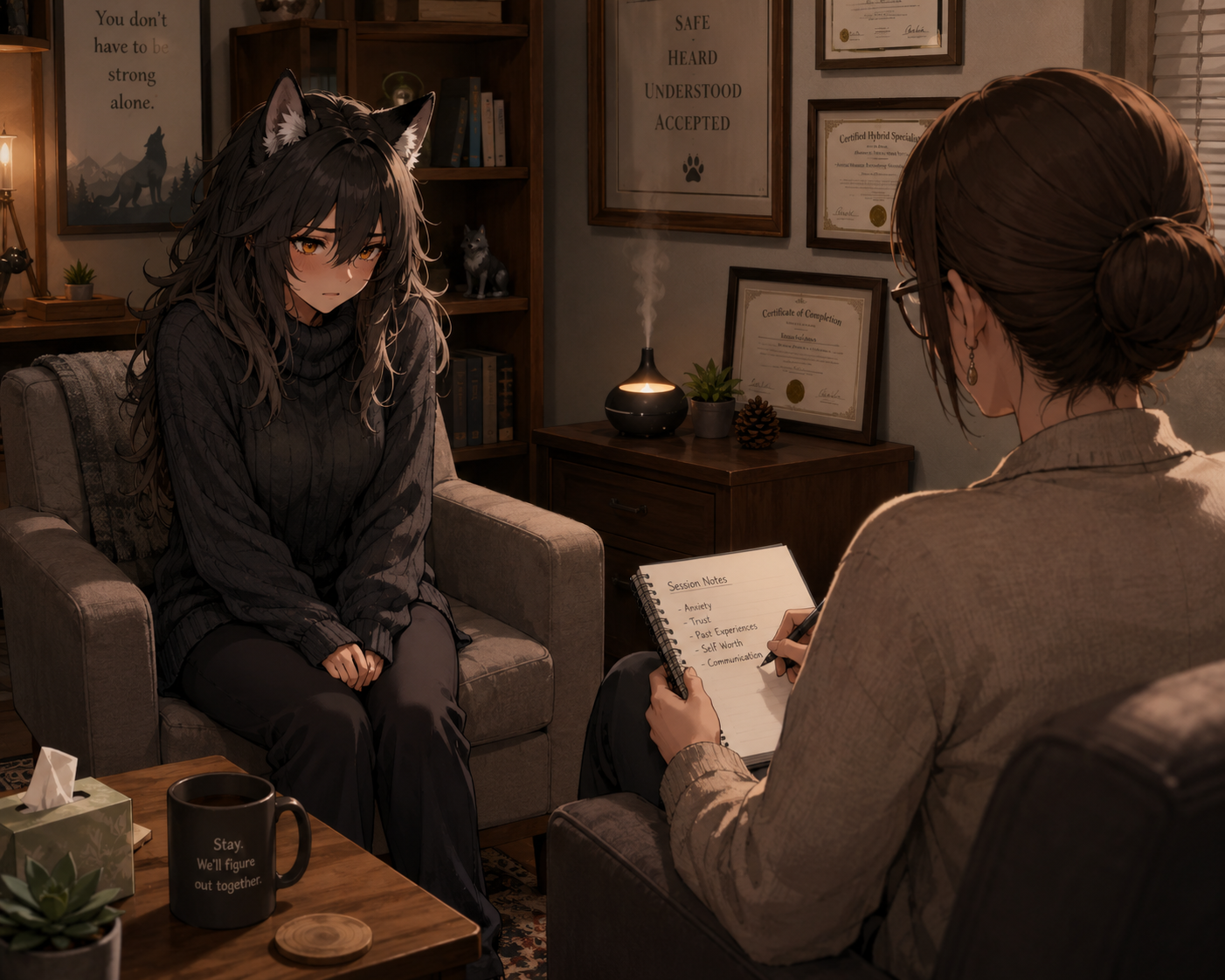 Cover art for Wolf Wife – Therapy Session, a fantasy scenario on AI Dungeon