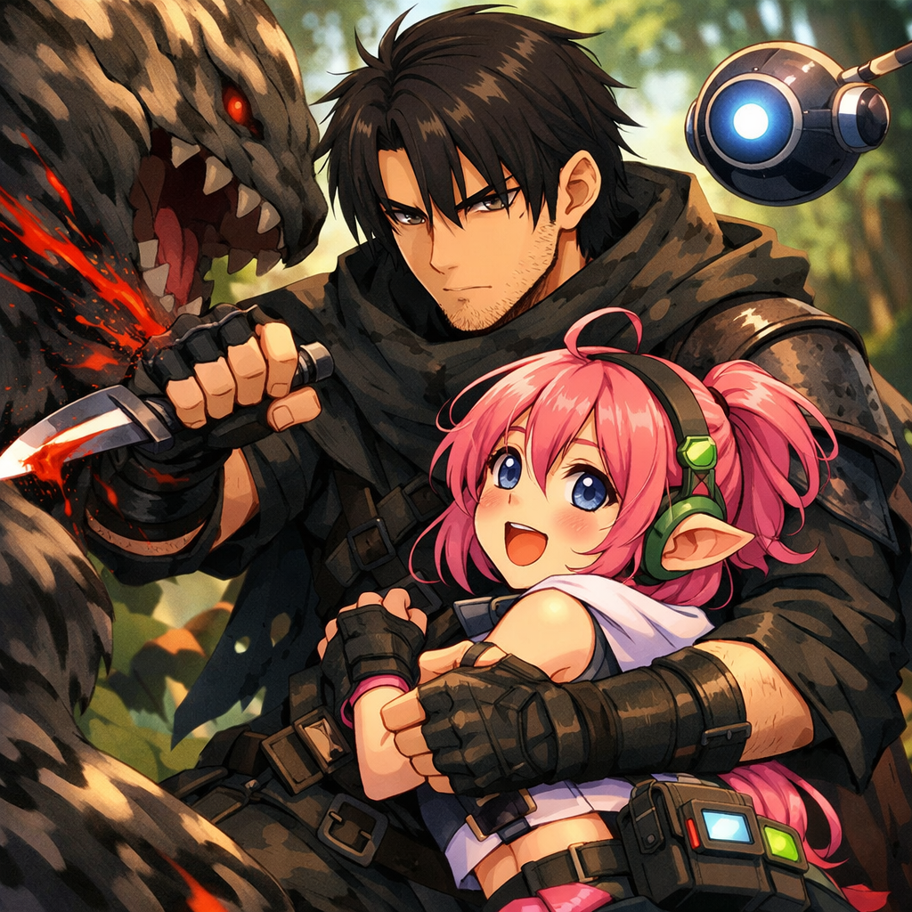 Cover art for MonsterStream — The Hunter & The Halfling Influencer on AI Dungeon