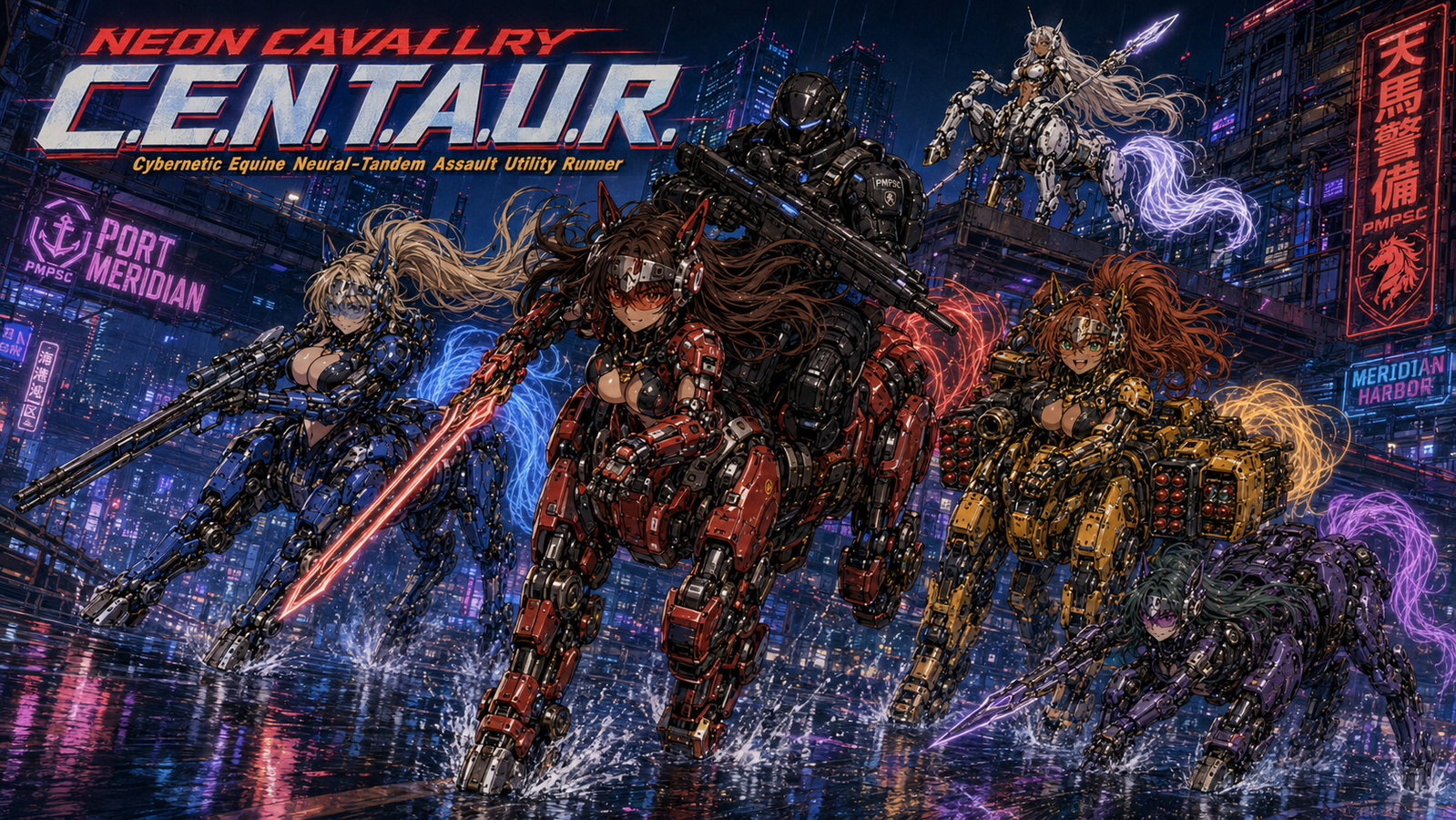 Cover art for Neon Cavalry C.E.N.T.A.U.R., an ai outlaws scenario on AI Dungeon