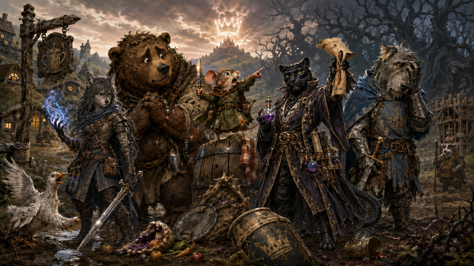 Cover art for The Fellowship of the Bent Crown, a fantasy scenario on AI Dungeon