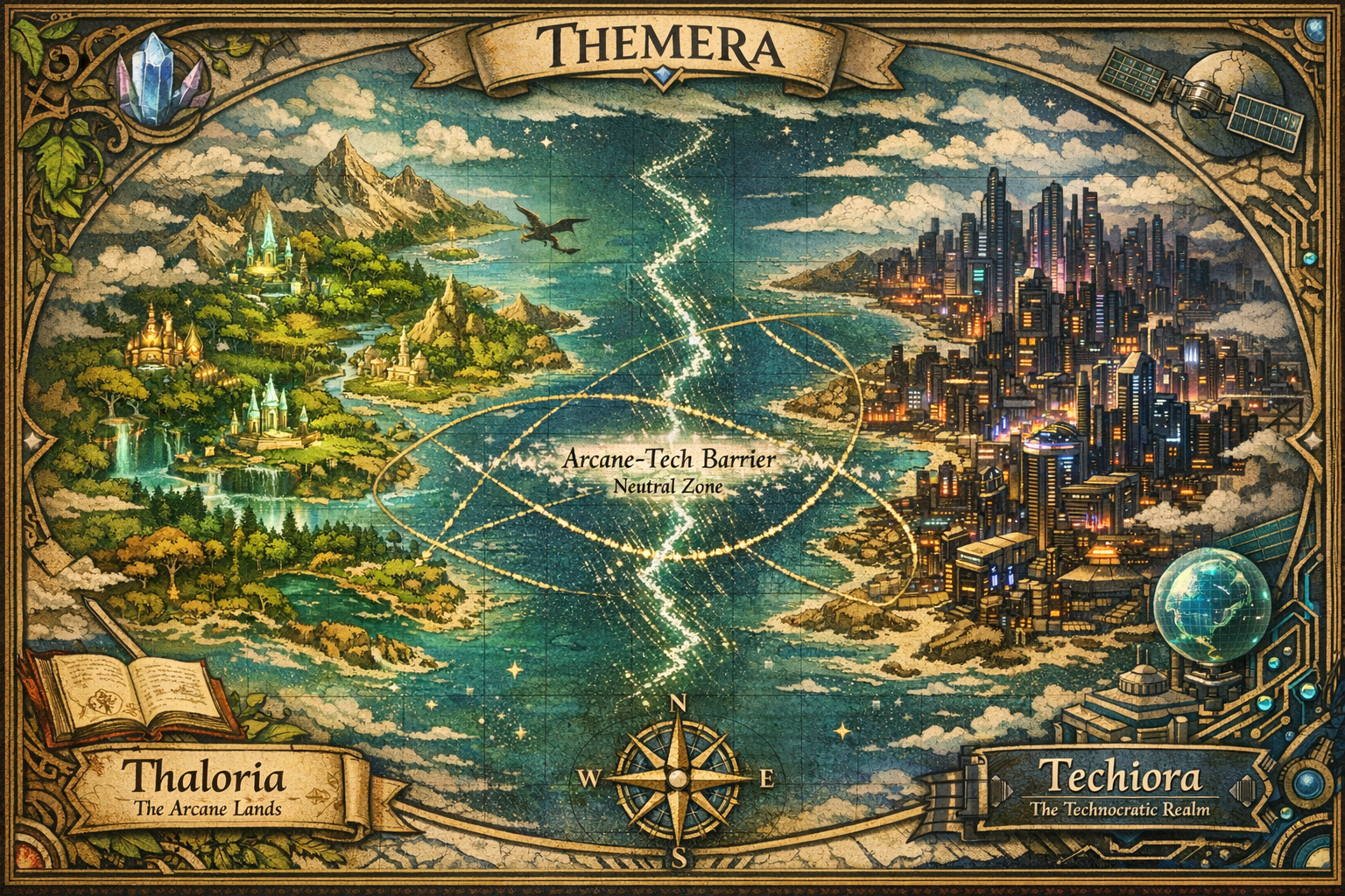 Cover art for Themera — The Divided World, a fantasy world on Voyage