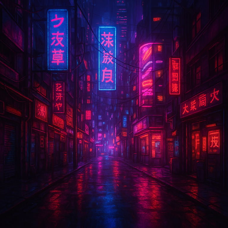 Cover art for Neon Blood, a cyberpunk scenario on AI Dungeon