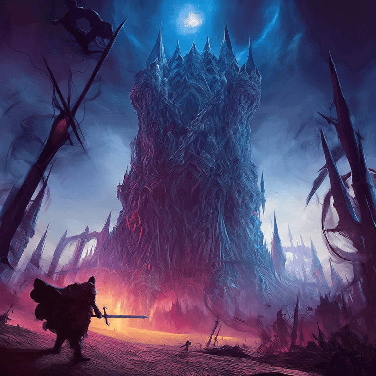 Cover art for The Tower of the Tyrant, an autocards scenario on AI Dungeon