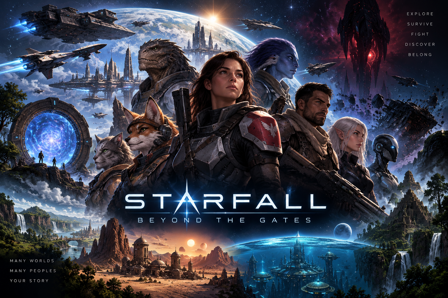 Cover art for STARFALL: Beyond the Gates, a rpg world on Voyage