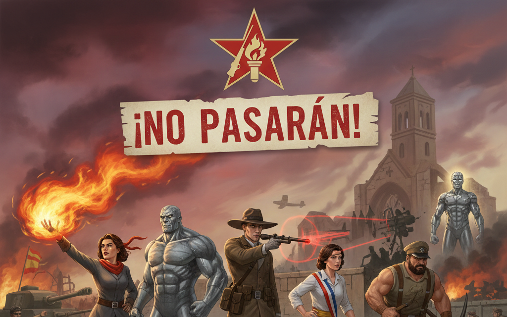 Cover art for Spanish Civil War: Superheroes, a superhero scenario on AI Dungeon