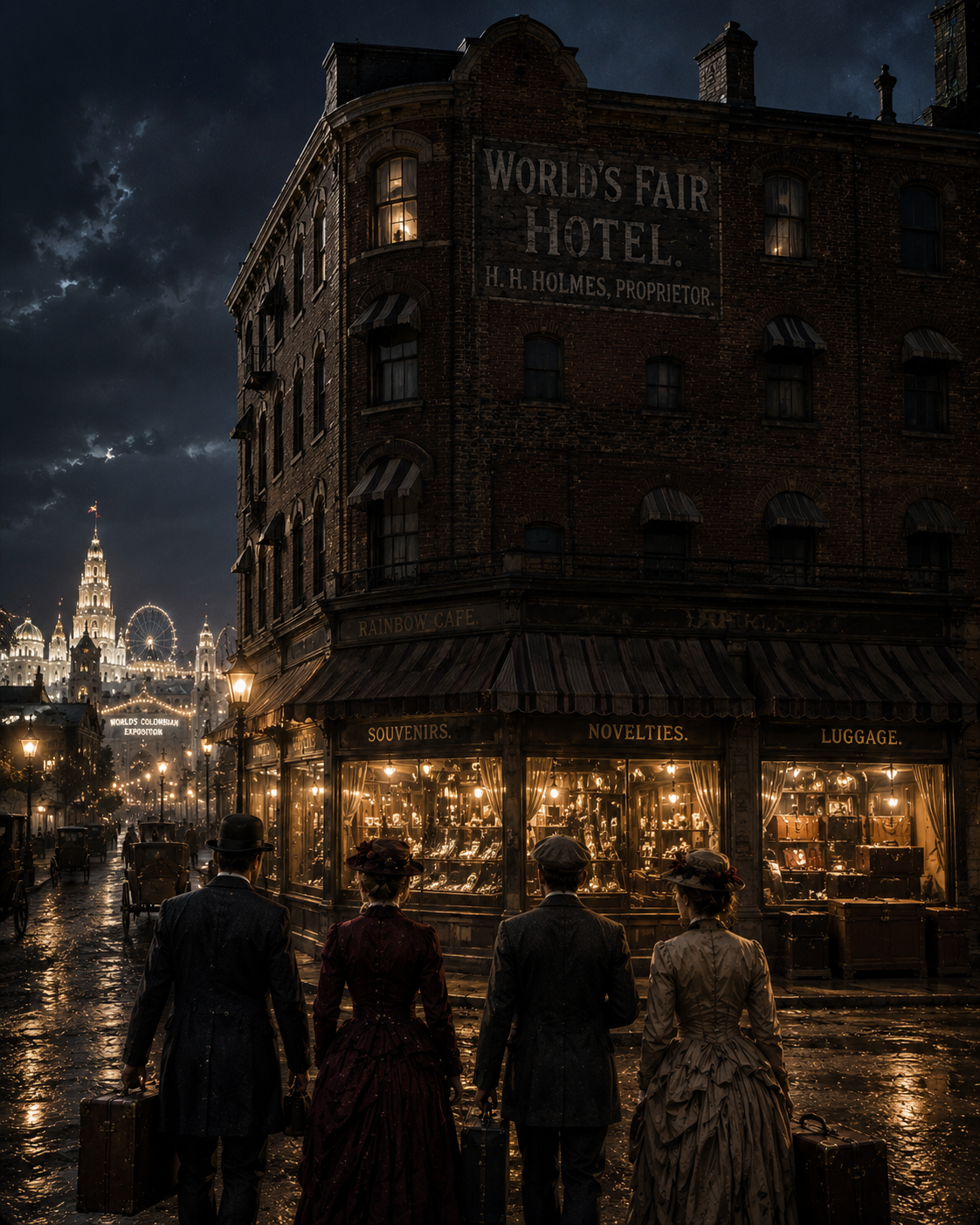 Cover art for No Vacancy: 1893, a h h holmes scenario on AI Dungeon