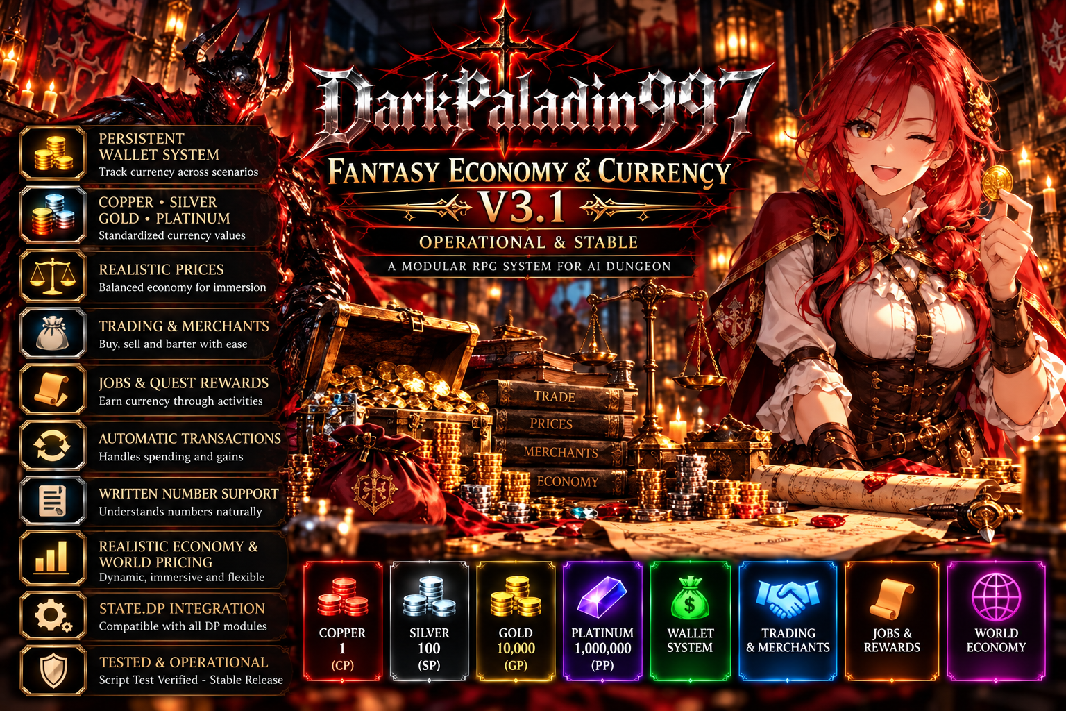 Cover art for Fantasy Economy & Currency System, a fantasy scenario on AI Dungeon