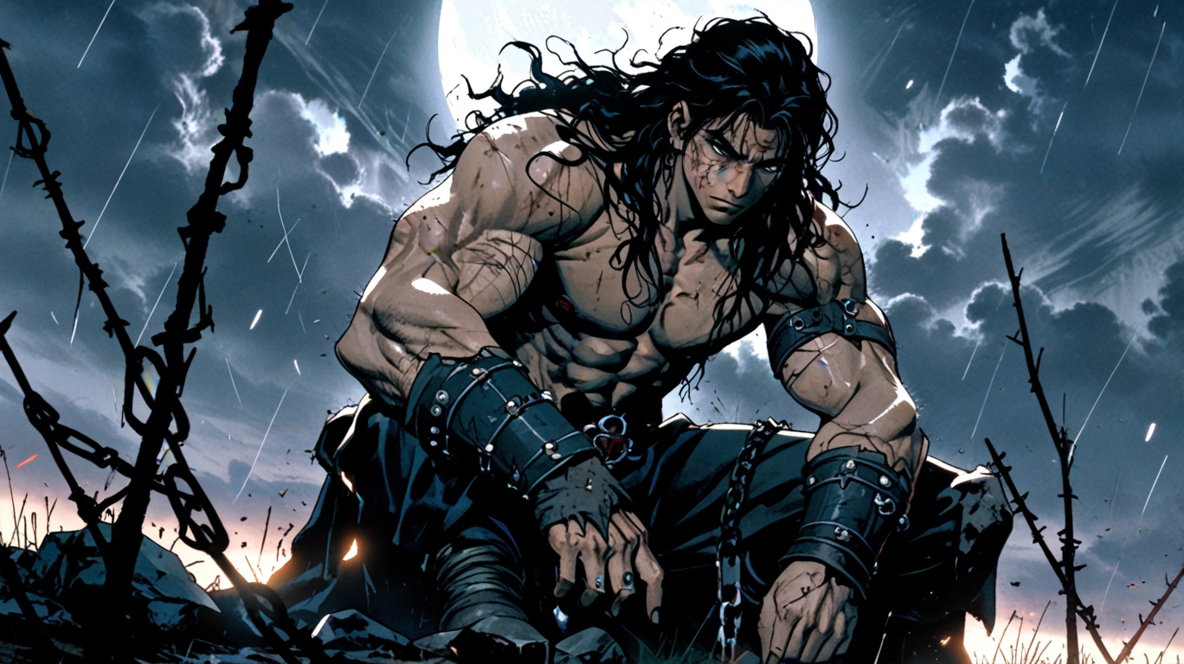 Cover art for Her Chains, His Legend, a dark fantasy scenario on AI Dungeon
