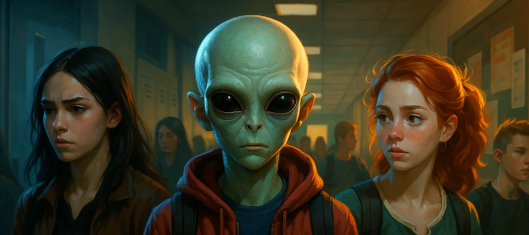 Cover art for The Alien Exchange Student, a sci fi scenario on AI Dungeon