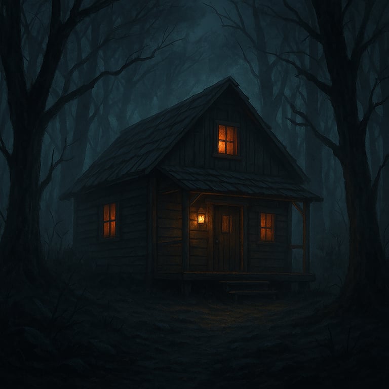 Cover art for Cabin in the wo.. Oh hell no! , a horror scenario on AI Dungeon