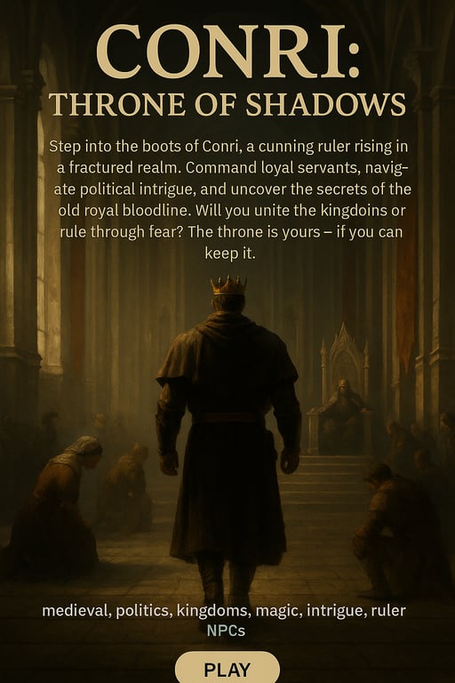 Cover art for Conri: Throne of Shadows, a medieval politics scenario on AI Dungeon