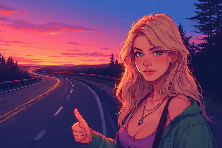 Cover art for Sweet Hitch-Hiker, a body swap scenario on AI Dungeon