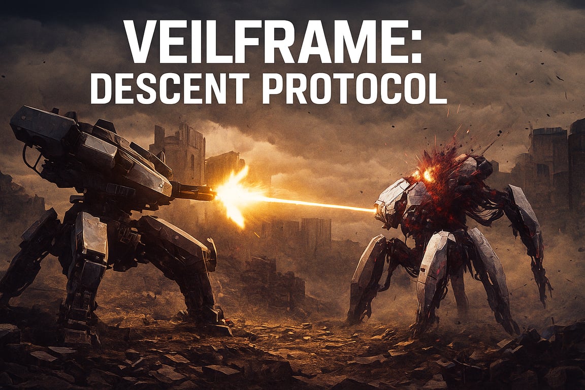 Cover art for VEILFRAME: DESCENT PROTOCOL, a mech scenario on AI Dungeon