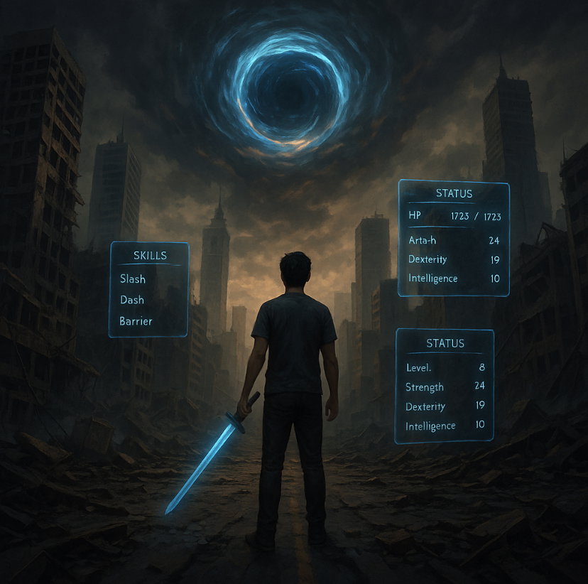 Cover art for Dungeons, Portals, and a System!, a classes scenario on AI Dungeon