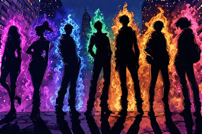 Cover art for The Awakened Seven , a superpowers scenario on AI Dungeon