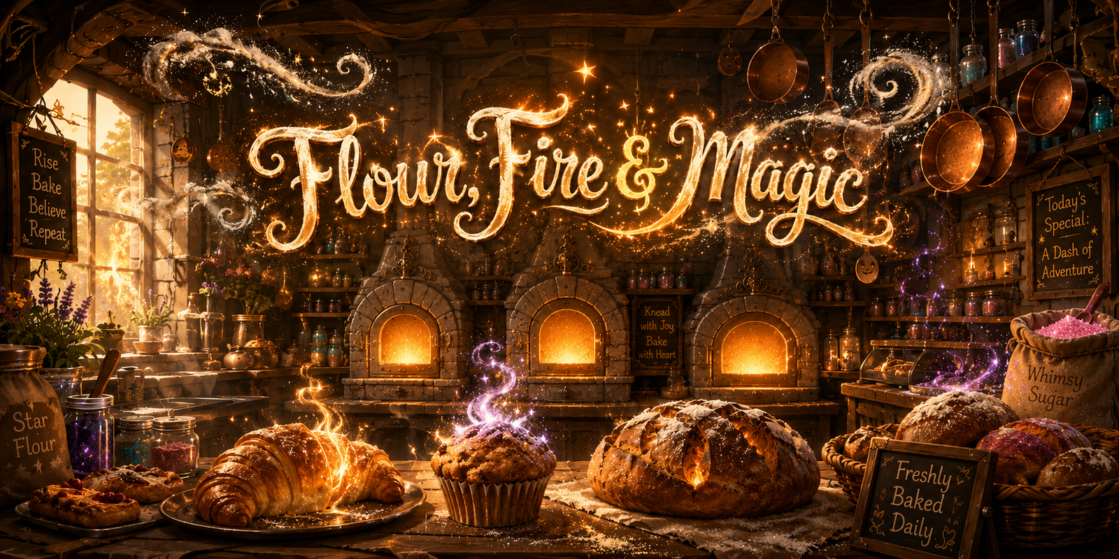 Cover art for Flour, Fire & Magic, a magic scenario on AI Dungeon