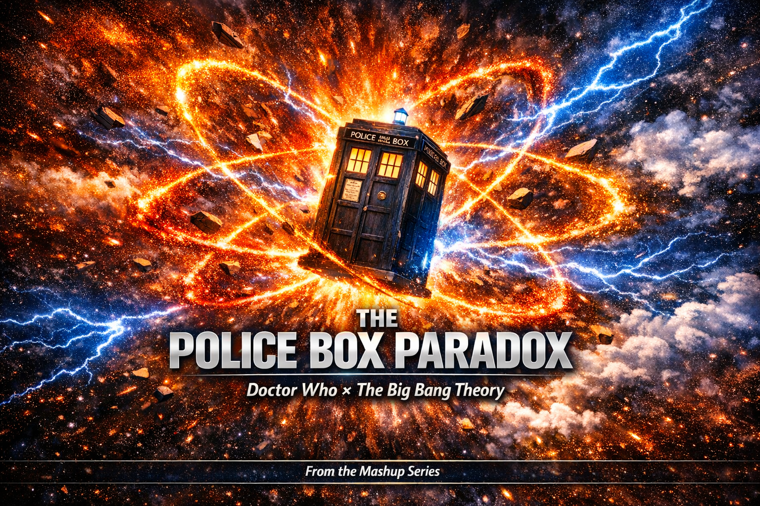 Cover art for The Police Box Paradox: Doctor Who Ă— The Big Bang Theory, a sci fi scenario on AI Dungeon
