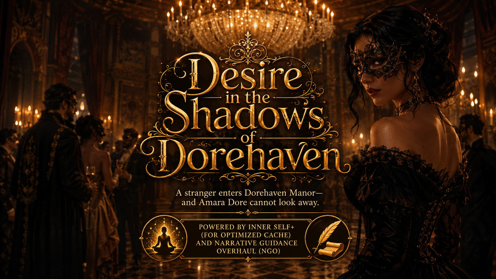 Cover art for Desire in the Shadows of Dorehaven, a romance scenario on AI Dungeon