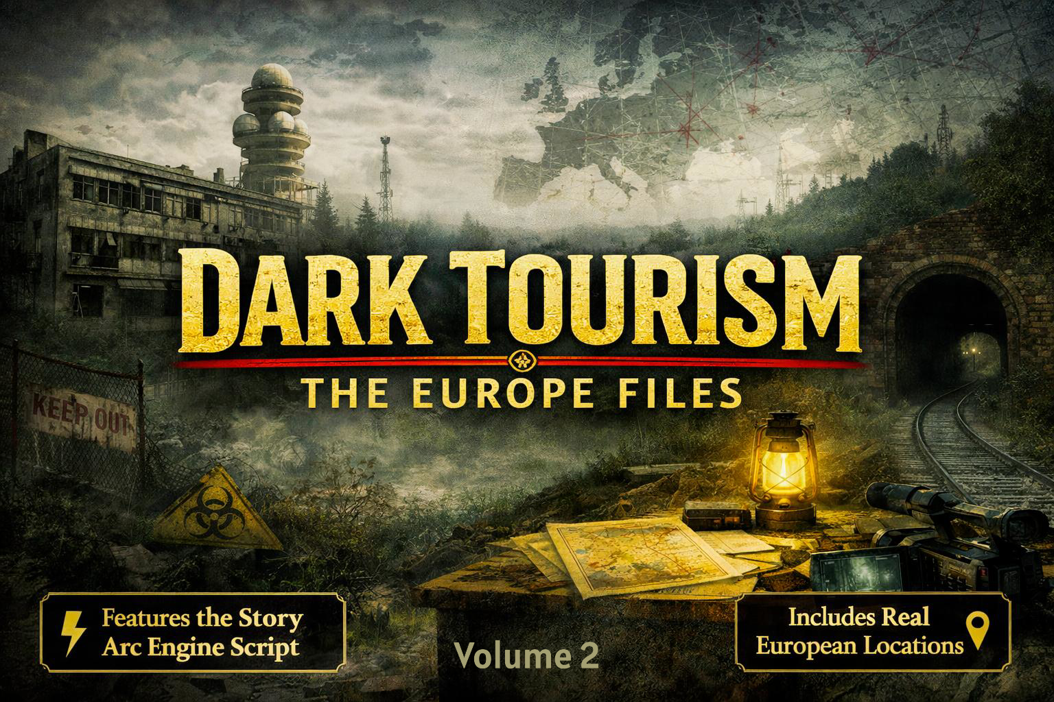 Cover art for Dark Tourism: The Europe Files, a thriller scenario on AI Dungeon
