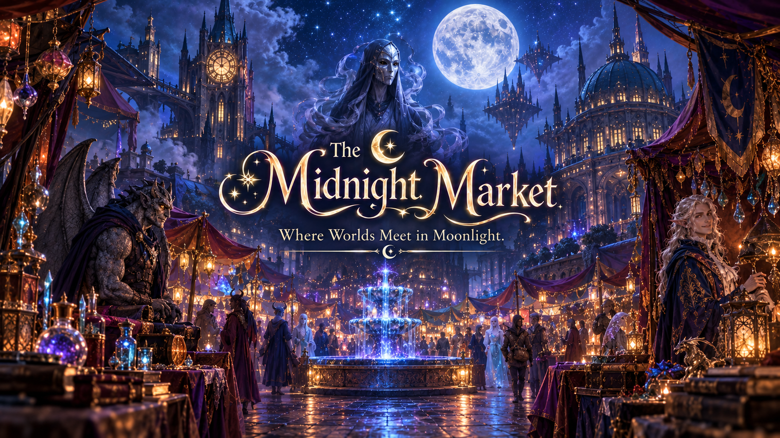 Cover art for The Midnight Market, a fantasy scenario on AI Dungeon