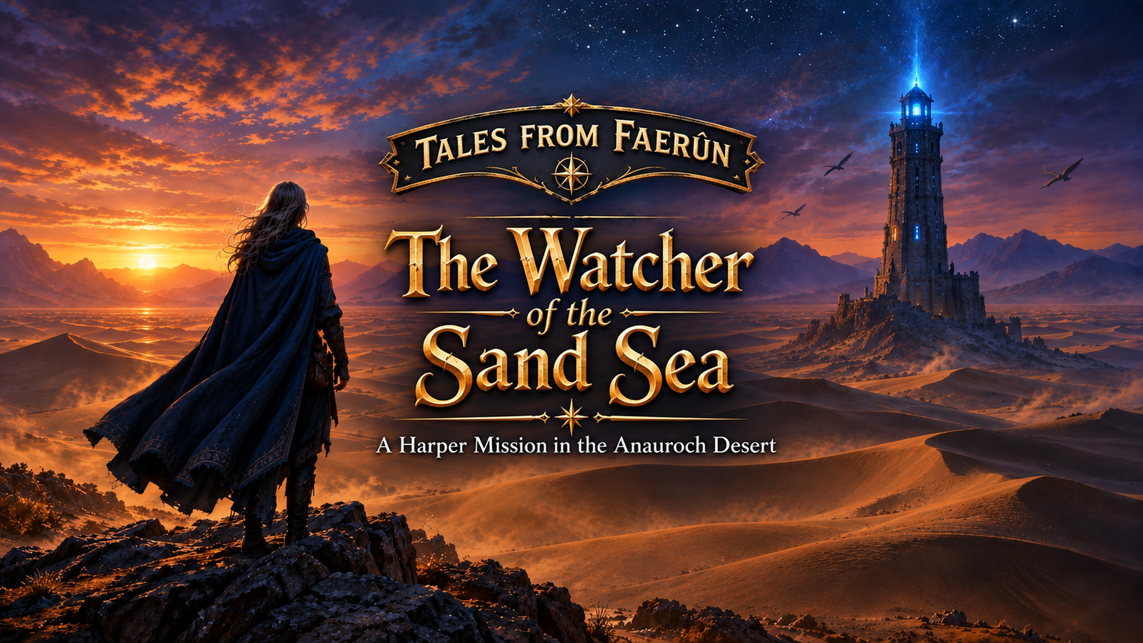 Cover art for Tales from Faerûn: The Watcher of the Sand Sea, a fantasy scenario on AI Dungeon